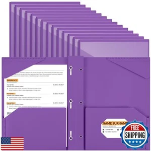 Henoyso 36 Pcs Plastic Folder with Clear Front Pocket and 3 Prong Plastic Fol - Picture 1 of 5