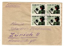 Switzerland ~ 1940’s Fieldpost Canceled Block of 4 Soldier Stamp on Cover
