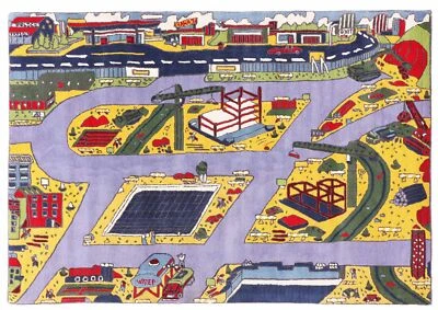 Teppich Kinder Karte Straßen 170x240 Grau Handarbeit Handtuft Modern - Bild 1 von 4