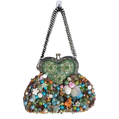 Bolso de Mano Mary Frances Seafoam Seda Multicolor Roca Cuentas Vintage Muñeca Antigua Foto 1 de 4