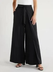 Sofia Vergara Palazzo Black Crepe Wrap Petal Hem Wide Leg Pants Sz XXL - Picture 1 of 5