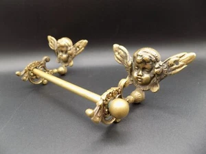 Vintage Antique Brass Toilet Paper Roll Holder CHERUBS ANGELS Japan Wall Mount - Picture 1 of 14