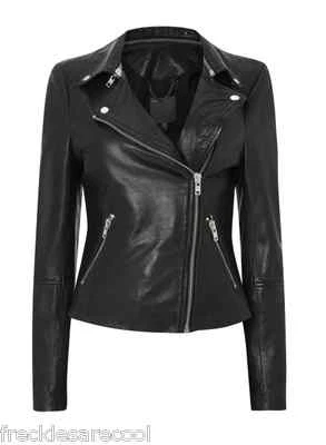 CHAQUETA MOTERA DELGADA DE CUERO CON CUELLO CREMALLERA MUUBAA SULLANA NUEVA CON ETIQUETAS $650 EE. UU. 6 S UK 10 Foto 1 de 4