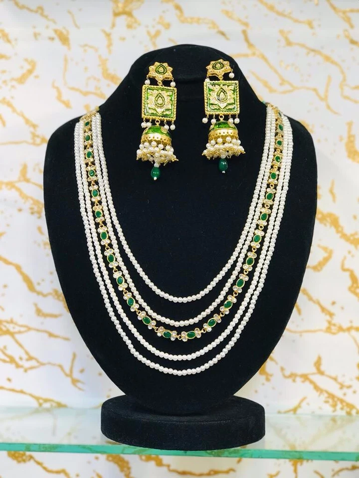 Conjunto de joyas de boda indio paquistaní largo collar nupcial chapado en oro Foto 1 de 1