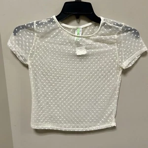 Reckless Hearts Sz M Ivory Sheer Short Sleeve Top Swiss Dot NWT - Picture 1 of 5