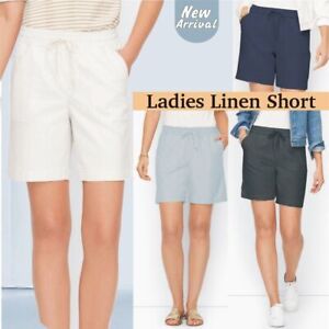 Ladies Drawstring Linen Shorts Womens Summer Longer Half Pants Casual knicker