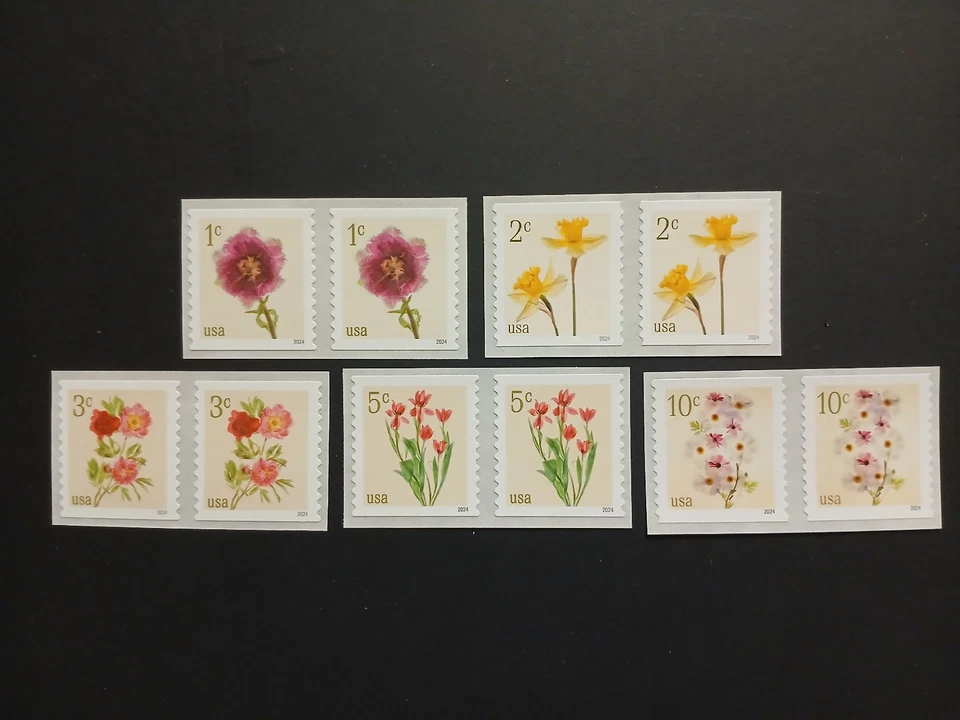 US SC# 5902-06 Flowers set of 5 coil pairs from 2024.  MNH - Image 1 of 1
