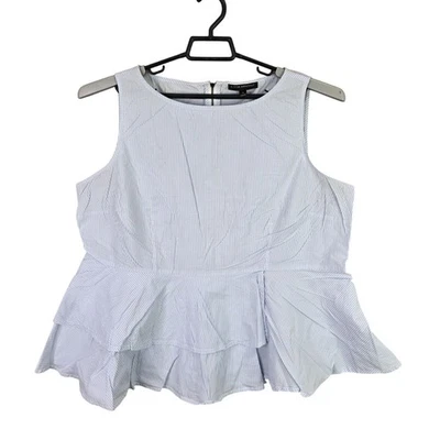 Mujer Lane Bryant Blanco Azul Rayas Peplum Top Sin Mangas Volantes Dobladillo Talla 18 Foto 1 de 4