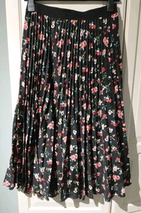 M&S PER UNA WOMEN'S LINED PLEATED SKIRT BLACK FLORAL MIX BNWOT UK 12 EUR40 - Picture 1 of 6