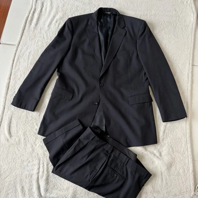 Jos A Bank Mens 2pc 100% Wool Suit | Jacket 48XL~Pants 44/32, Navy Pleats Cuffed - Image 1 of 4