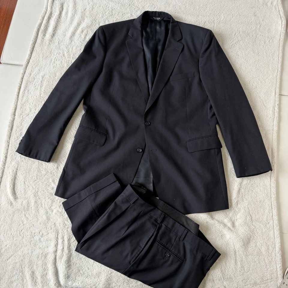 Jos A Bank Mens 2pc 100% Wool Suit | Jacket 48XL~Pants 44/32, Navy Pleats Cuffed - Image 1 of 4
