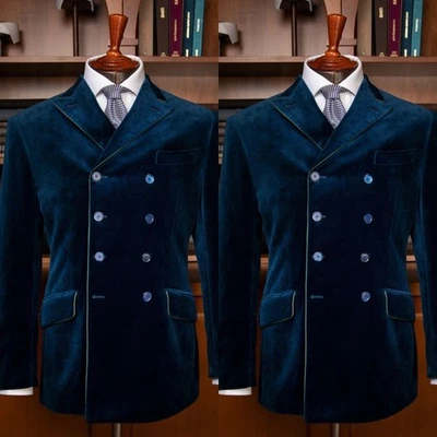 Trajes de terciopelo azul para hombre doble botonadura formal cena fiesta hombres esmoquin Foto 1 de 4