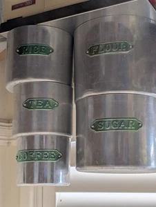Vintage Rex Aluminium Stacking Canisters with Lids – Flour Sugar Rice Tea Coffee - Bild 1 von 5