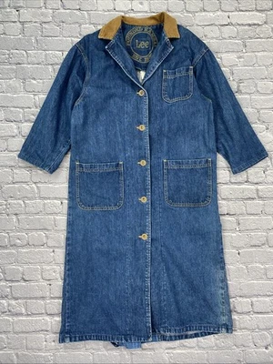 Vtg Lee Long Denim Duster Chore Farm/Barn Coat Corduroy Collar Womens S Usa READ - Image 1 of 4