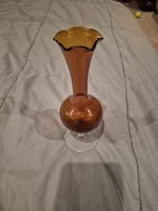 Vintage Amber Glassbud Vase Mid Century - Picture 1 of 5