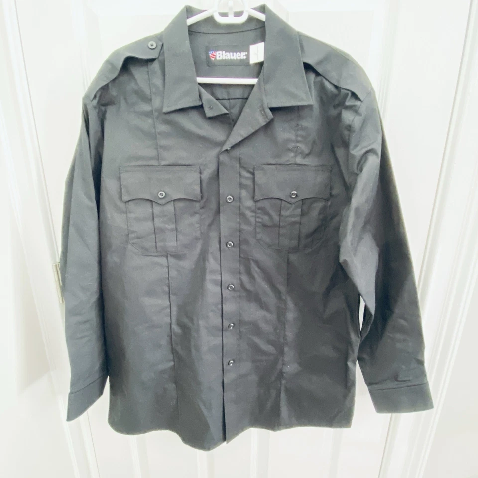 Camisa azul para hombre talla grande uniforme de policía manga larga manga larga abotonada Foto 1 de 4