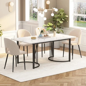 Modern Dining Table 140 cm for 6-8 Person Metal Frame Rectangular Kitchen Table - Picture 1 of 7