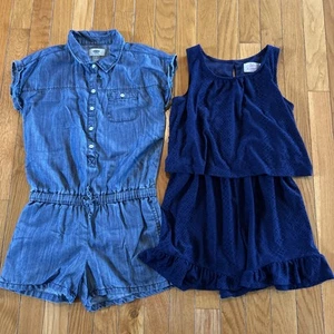 2 Justice & Old Navy Girls Size 8 Shorts Rompers Sleeveless Navy Blue & Denim - Picture 1 of 9