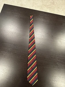Vintage Polo Ralph Lauren Repp Striped Burgundy Navy Yellow Tie Made in USA - Picture 1 of 6