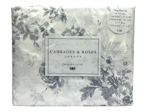 Juego de sábanas coles y rosas KING Alderney azul francés algodón hoja floral - Imagen 1 de 13