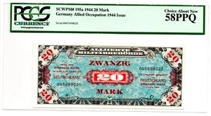 Germany Allied Military Currency 20 Mark 1944. PCGS Choice About UNC 58 PPQ. - Picture 1 of 2