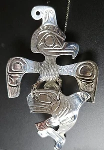 Northwest native North American silver Thunderbird Whale pendant Indigenous art - Picture 1 of 7