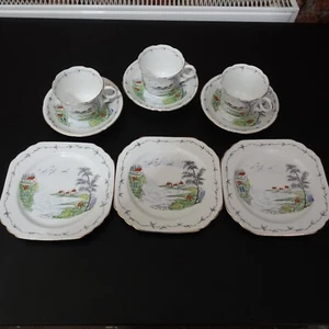 Best B English bone china tea set 6-piece hand painted cottages vintage - Picture 1 of 14