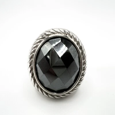 ANEL MASCULINO SIMONA COLLINI ITÁLIA CÚPULA DE AÇO INOXIDÁVEL GRANDE OVAL HEMATITA - Imagem 1 de 4