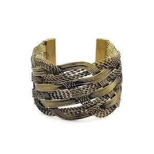Ornate Brass Cuff Antiqued Gold Wire Metal Bracelet Ethnic Gypsy Boho Bracelet - Picture 1 of 2