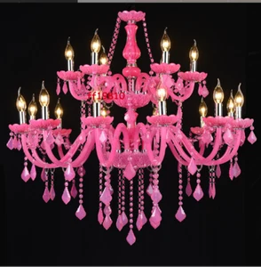 Pink Crystal Candle Chandelier Led Modern Princess Kid's Children Hanging Light - Picture 1 of 11