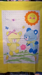 COTTON PANEL TEDDY BEARS & SUN BABY CRIB QUILT YELLOW ORANGE PINK BLUE - Picture 1 of 3