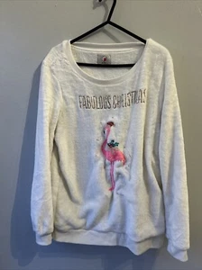 Womens Size Medium 10 To 12 White Soft Christmas Flamingo Jumper Top From George - Picture 1 of 5