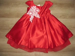 VESTIDO CON APLIQUE FLORAL JANIE AND JACK HOLIDAY 2T DE SEDA ROJA SATÉN, ¡NUEVO! - Imagen 1 de 4