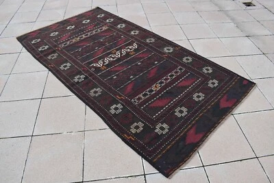 Vintage Tribal Soumak Rug 53'' x 100'' Afghan Tribal Soumak Rug Area Wool Rug - Image 1 of 4