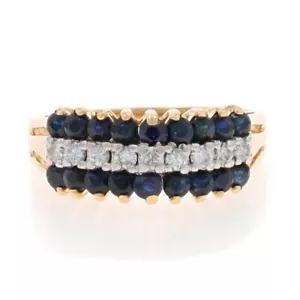 Yellow Gold Sapphire Diamond Cluster Ring - 14k Round 1.44ctw Tiered Stripes - Picture 1 of 9