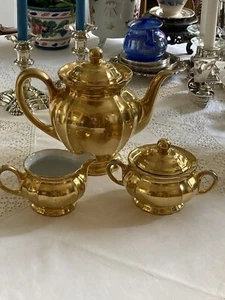 Teekanne Zuckerdose & Milchkanne Fürstenberg Gold sehr seltenes Set über 1 Liter - Bild 1 von 22