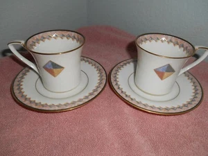 8pc NORITAKE Momentum Fine China 4 Cups & 4 Saucers Pink Gold Trim 7734 Japan - Picture 1 of 3