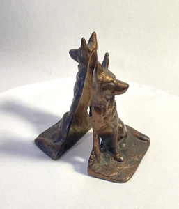 Bronzed German Shepard Dog Door Stops • Bookends Set - Picture 1 of 10