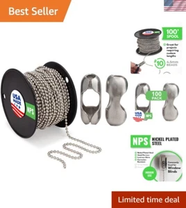 Beaded Ball Chain 4.5mm – 100 Feet Spool & Matching B Couplings 100 Pack, Nic... - Picture 1 of 8