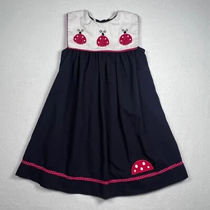 Bonnie Jean Size 6X Ladybug Dress Applique Polka Dot Trim Sleeveless Navy Blue - Picture 1 of 19