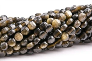 Cuentas sueltas naturales facetadas planas facetadas de obsidiana dorada de 4x2 mm grado AA - Imagen 1 de 4