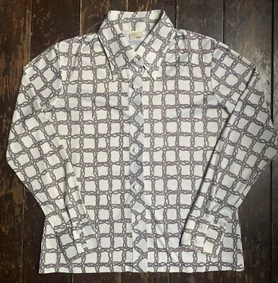 VTG 80s Grey Rope Print Novelty Chain NEW WAVE Polyester Shirt Blouse S 10 - Image 1 of 4