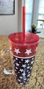 Tumbler with Handle and Straw (American Flag) Theme - 20 oz. - Hard Straw - Picture 1 of 6