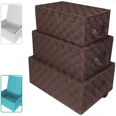3-Pack Storage Box w/ Lid for Closet & Shelves - Woven Fabric Basket Organizer - Image 1 of 4