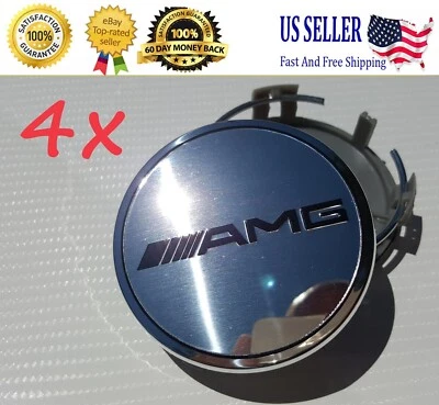 4x Mercedes Benz Silver AMG Caps (A Set) Standard 2.95Inch/75mm Fits Most Models - Image 1 of 4