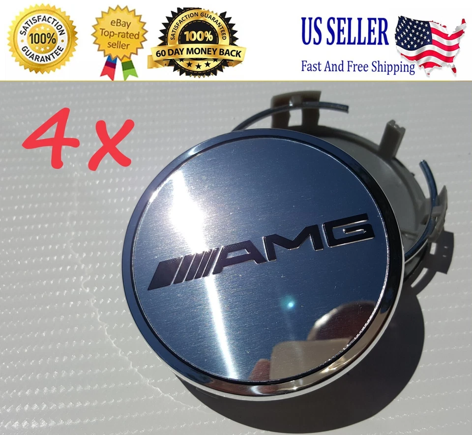 4x Mercedes Benz Silver AMG Caps (A Set) Standard 2.95Inch/75mm Fits Most Models - Image 1 of 4