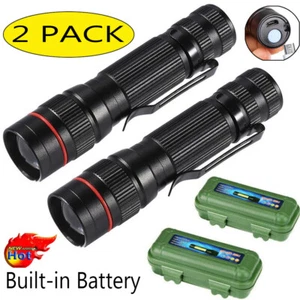 2 Pack USB Rechargeable Flashlight Zoomable Camp Torch Super Bright w/ Belt Clip - Picture 1 of 13