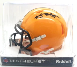 Riddell NFL Steelers Antonio Brown Le'Veon Bell Dual Auto Yellow Mini Helmet JSA - Picture 1 of 8