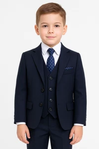 Regular Fit Kids Dark Blue Wedding 6 Piece Suits Boys Navy Prom Suit Age 1 to 14 - Picture 1 of 11