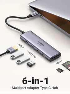 6 in 1 USB Type C Hub Adapter 4K HDMI SD TF Card Reader Laptop Samsung Mac iPad - Picture 1 of 6